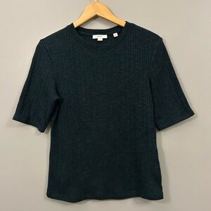 Vince Dark Green Ribbed Knit Top Size Large